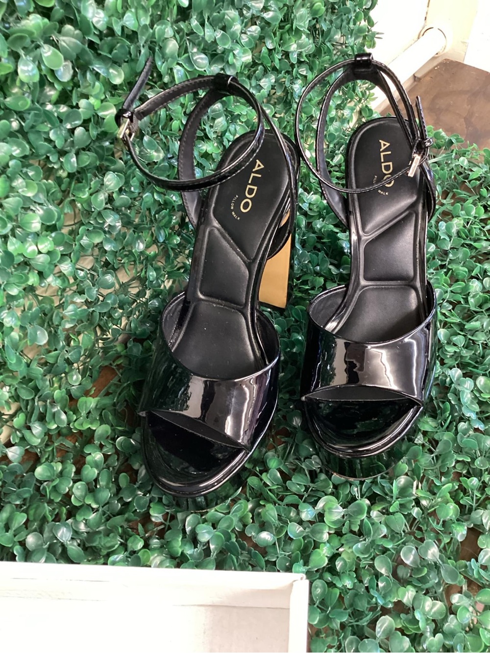 ALDO Black Patent Platform Ankle-Strap Sandals
